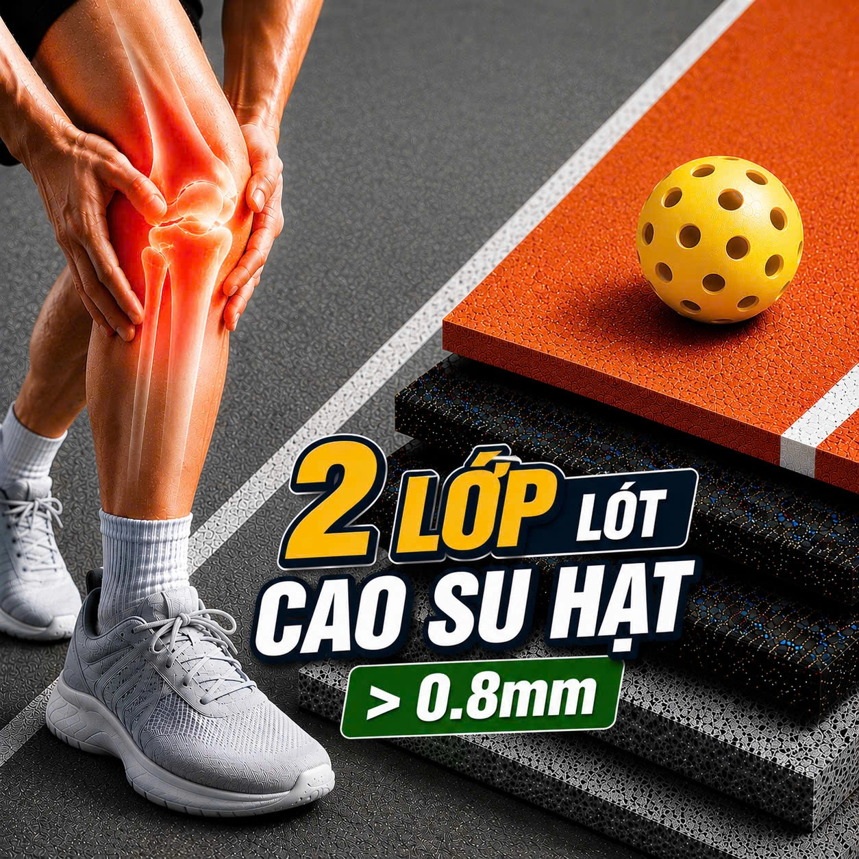 SƠN LÓT HẠT CAO SU > 0.8MM GIẢM CHẤN PICKLEBALL